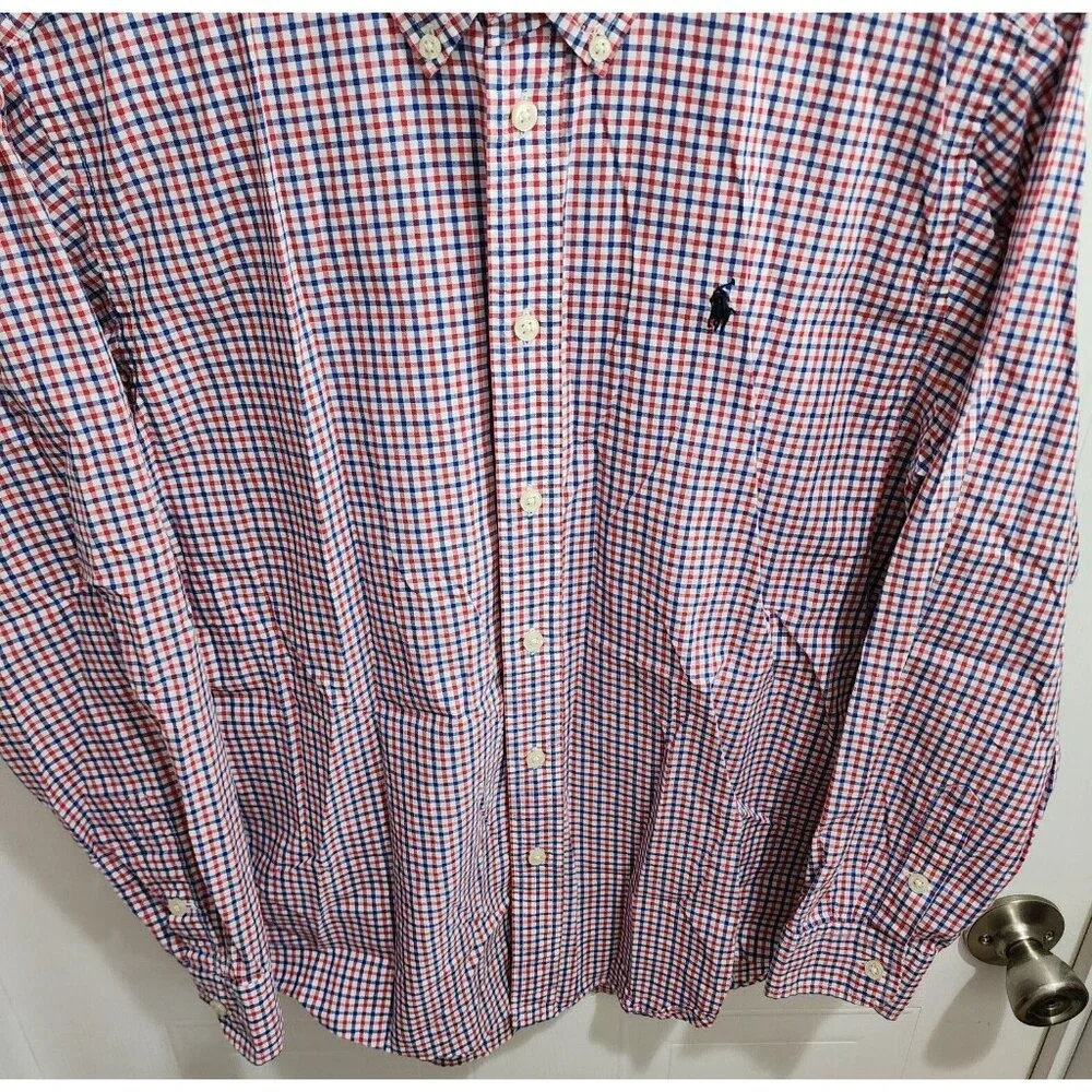 Ralph Lauren Red / Blue Plaid Long Sleeve Button Down Shirt Youth Size L 16 / 18